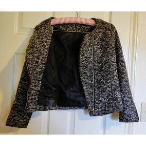Beautiful Black and White Knitted Jacket, Black Lined